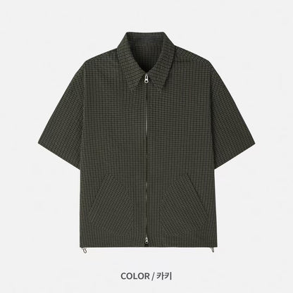 Two-ways Zipper Checkered Shirt