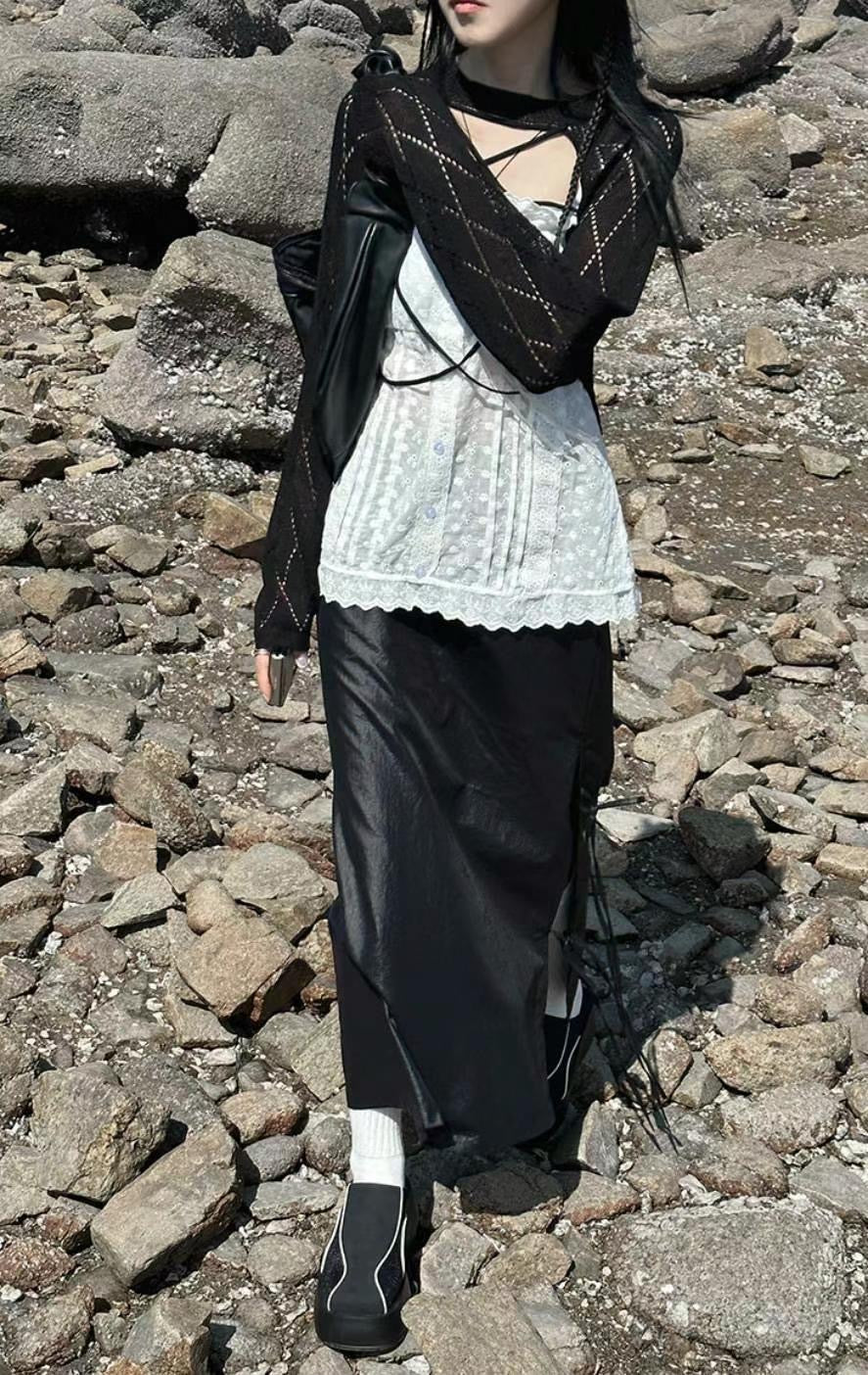 Tie-up Ribbon Nylon Skirt