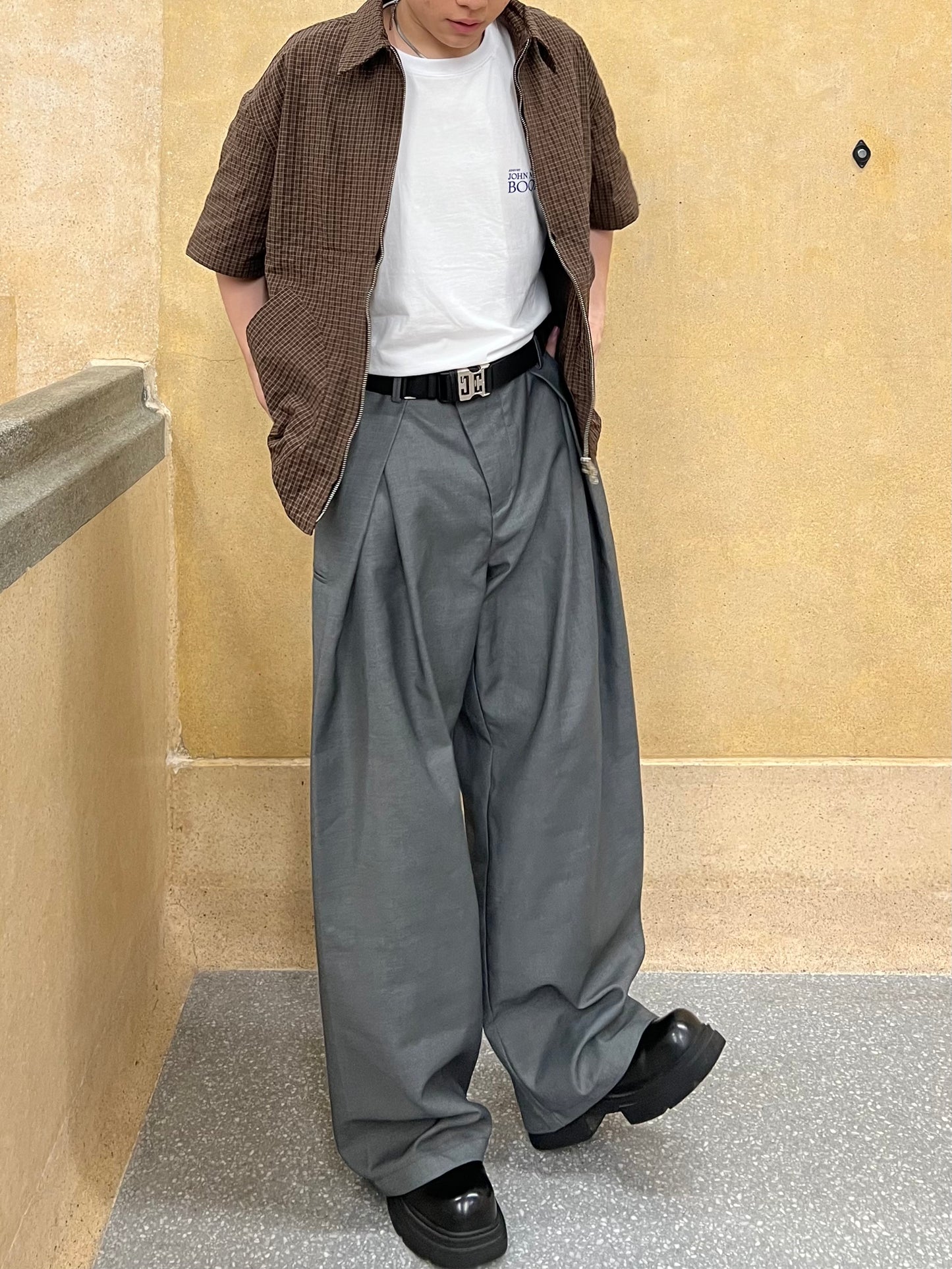 Two-ways Zipper Checkered Shirt