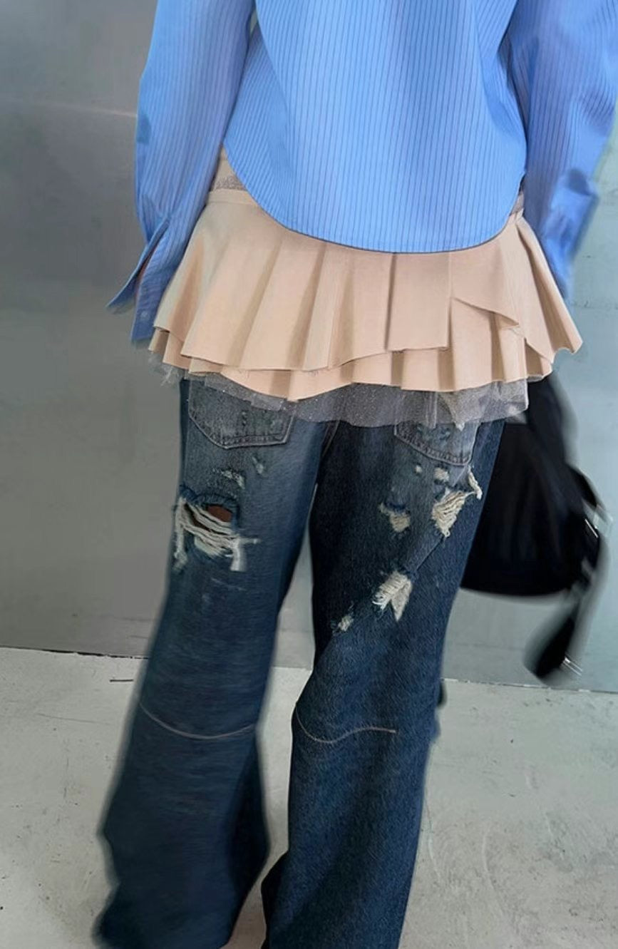 Back Distressed Wide Jeans