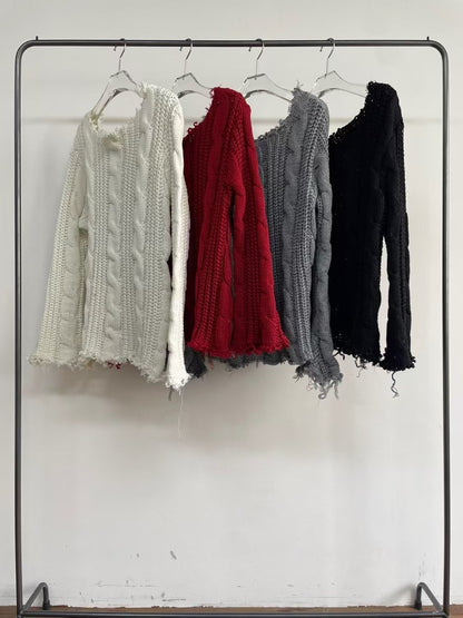 Ripped Off-shoulder Knitwear