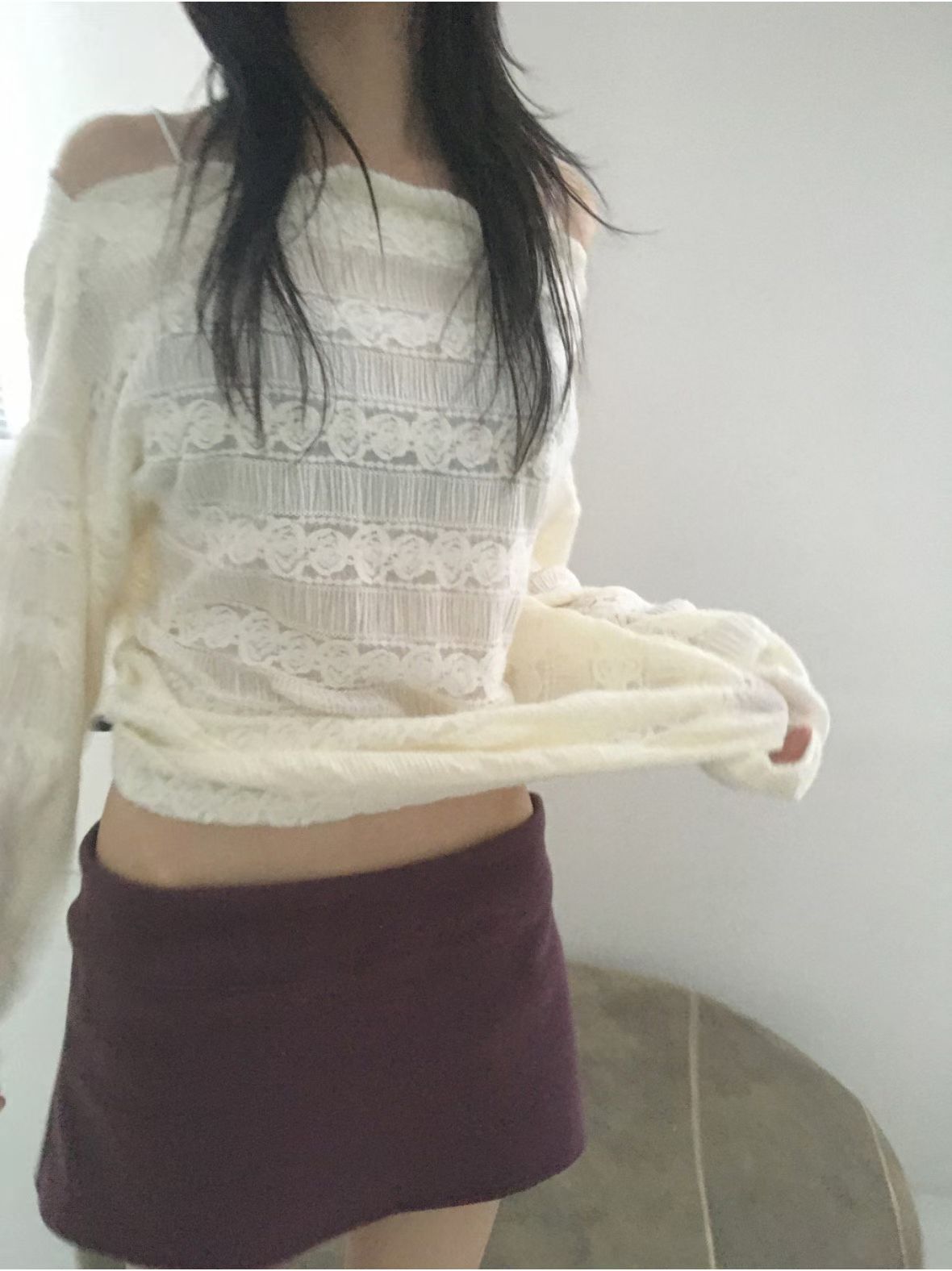 Brushing Off-shoulder Knit Top