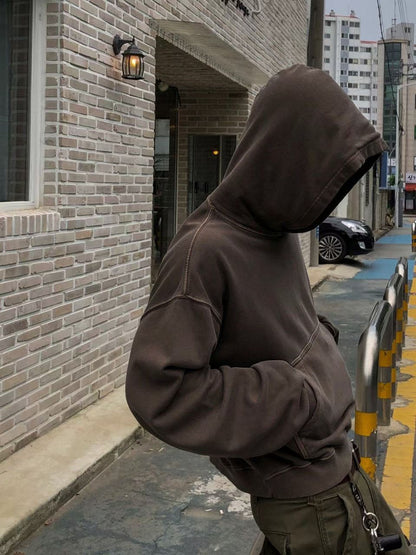 Dying Washed Short-cut Hoodie