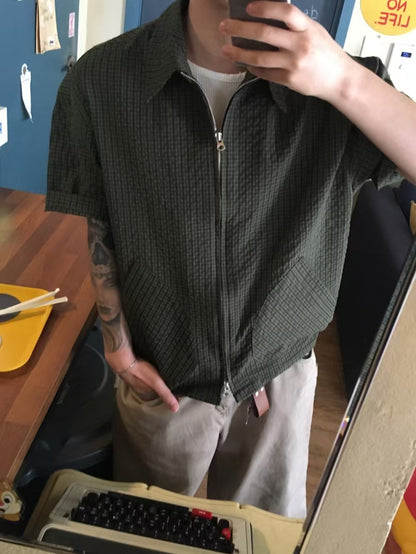 Two-ways Zipper Checkered Shirt