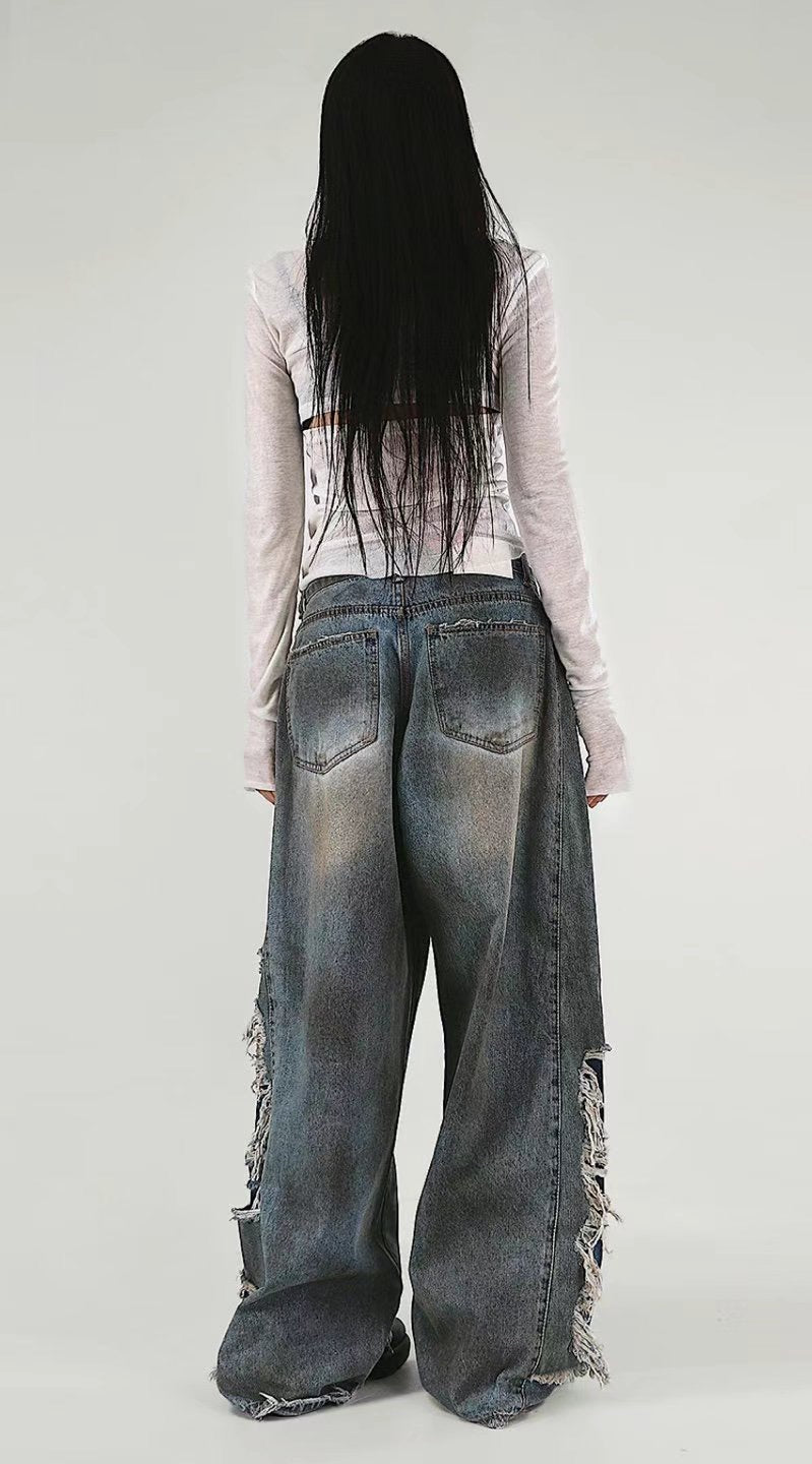 Side Damaged Vintage Denim Jeans (預訂）