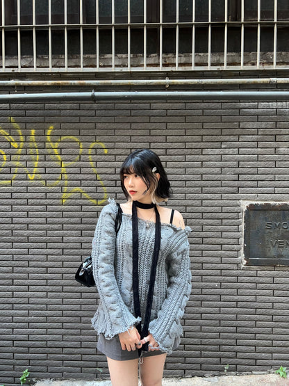 Ripped Off-shoulder Knitwear