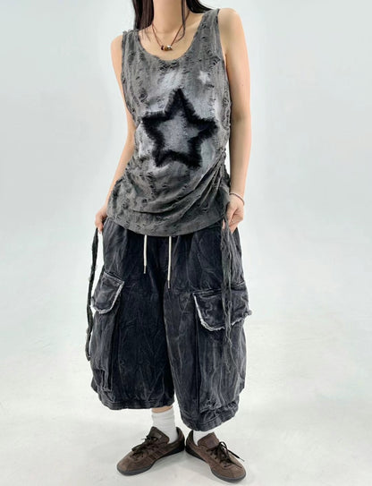 Star Damaged Sleeveless Top
