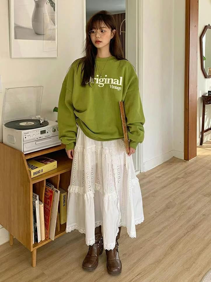 Lace Embroidered Long Skirt