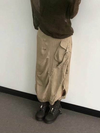 Button Pocket Loose-fit Skirt