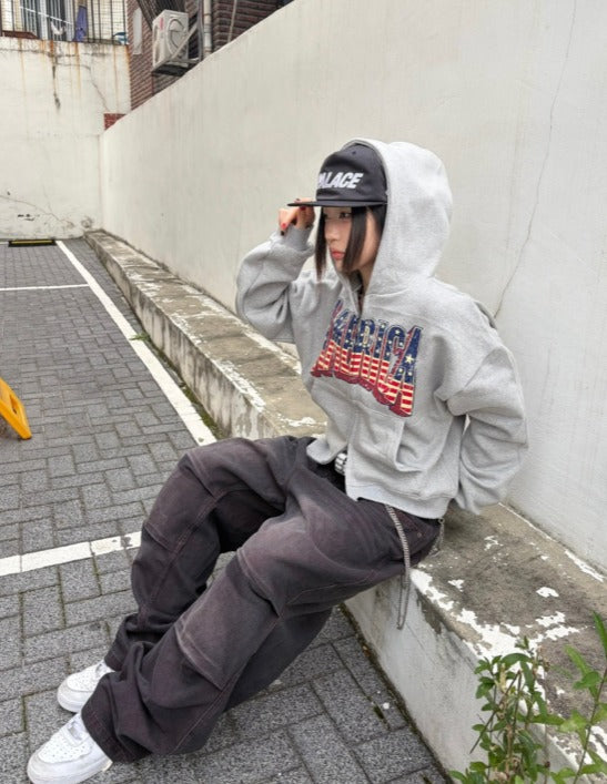 America Two-ways Zip Up Hoodie