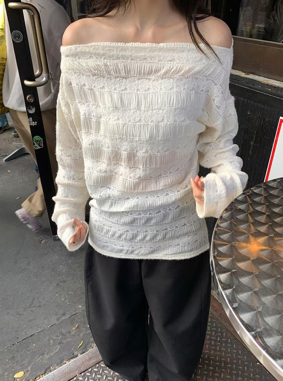 Brushing Off-shoulder Knit Top