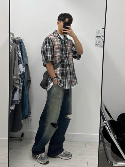 Patchwork Checked Half Shirt