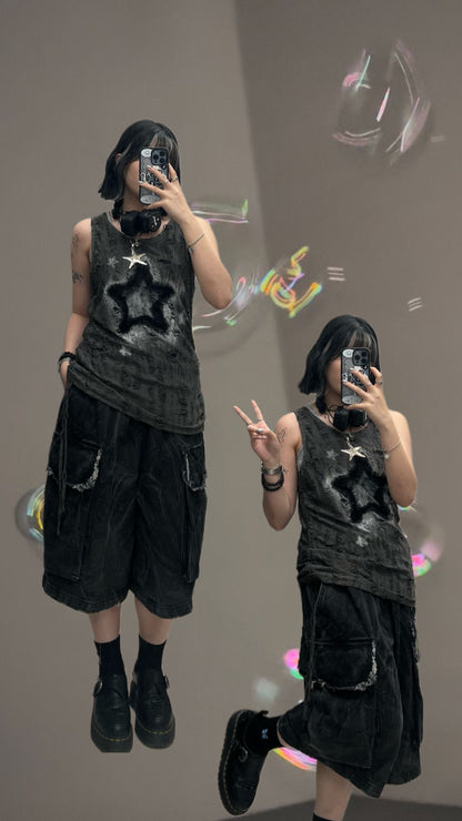 Star Damaged Sleeveless Top