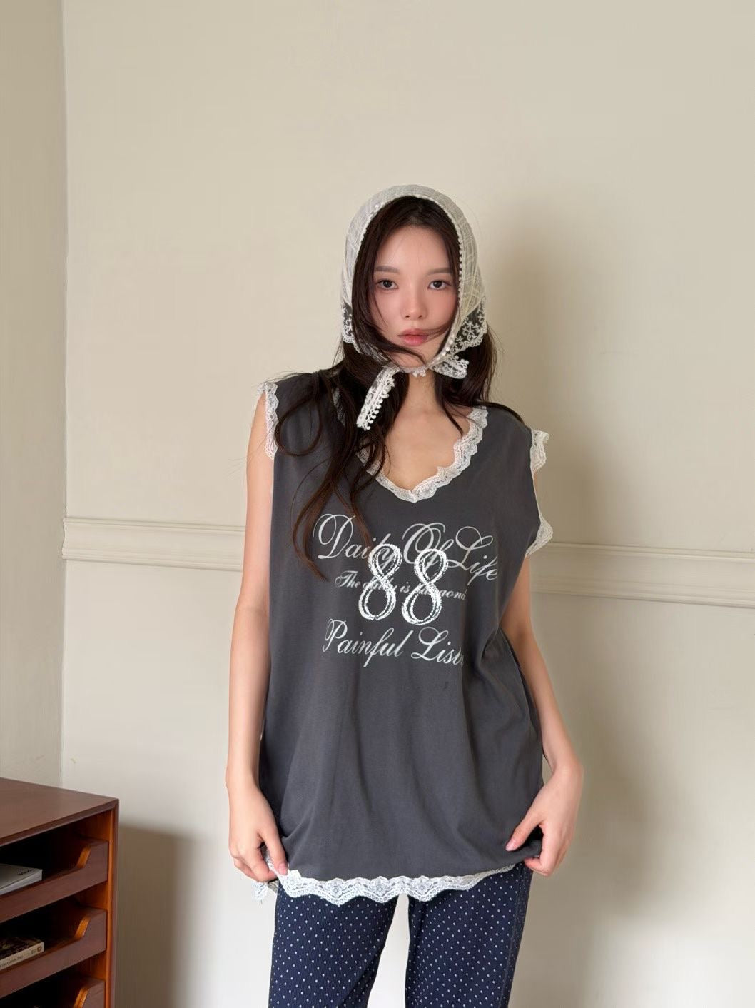 Lace-Trimmed Sleeveless Tee