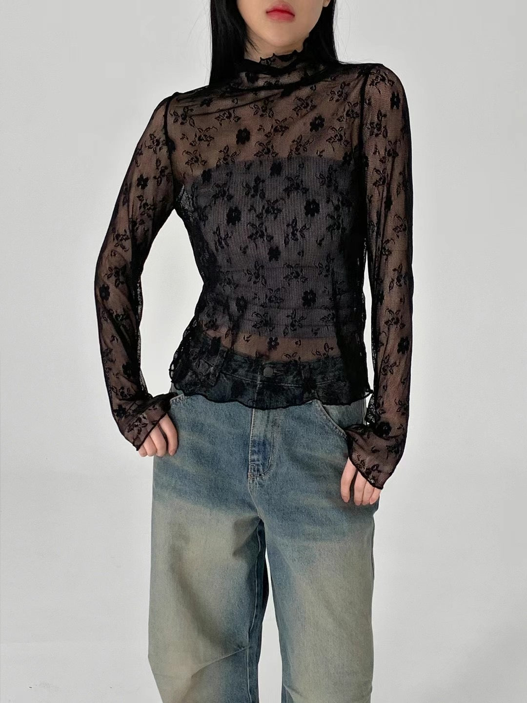 Lace Turtleneck Top