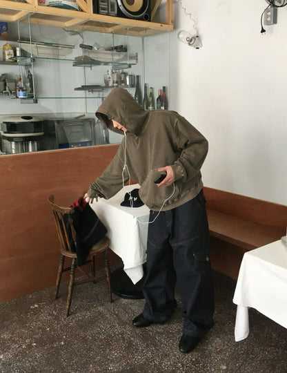 Dying Washed Short-cut Hoodie