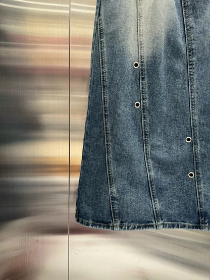 Street Patched Style Denim Skirt