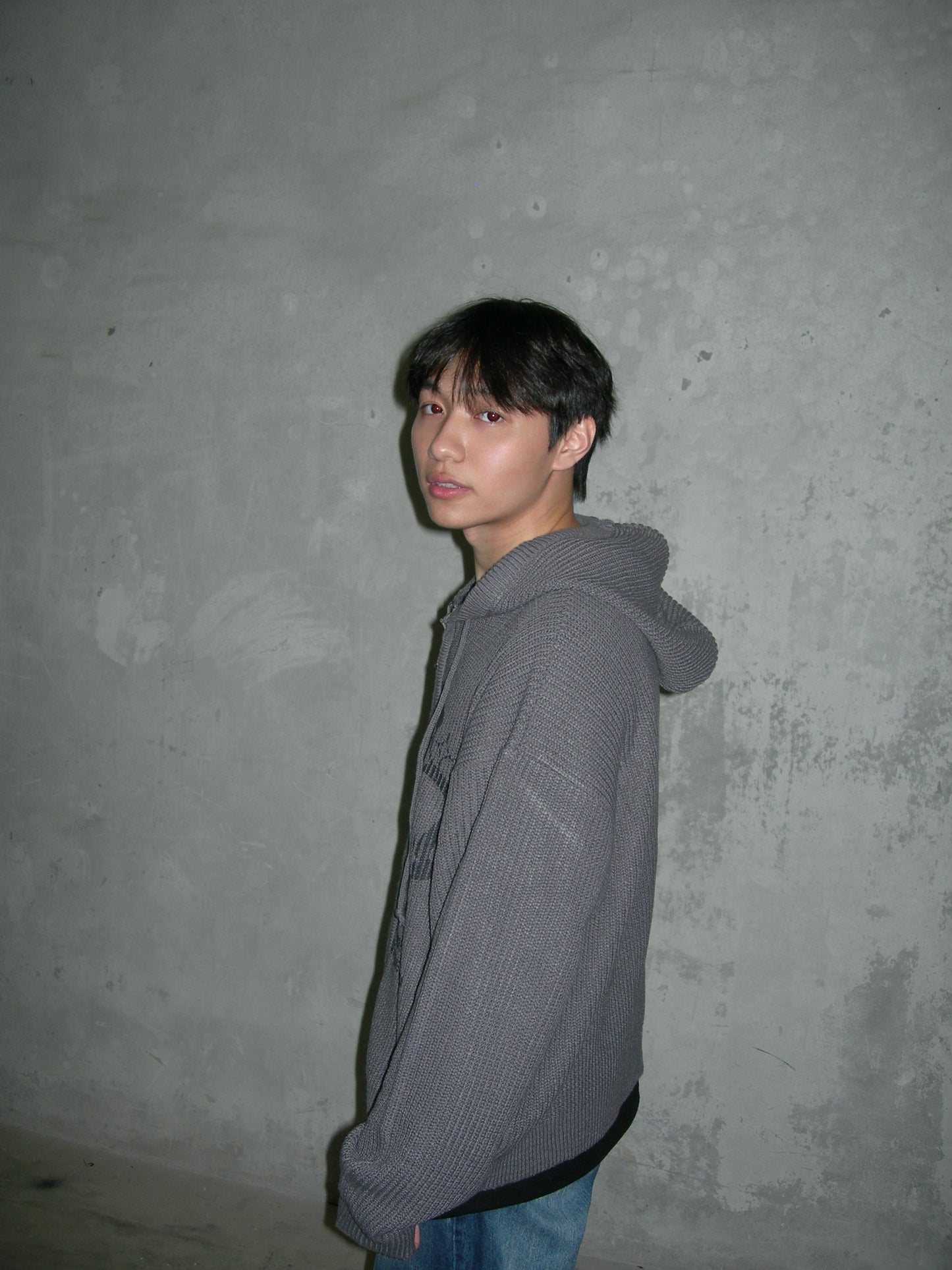 Two-ways Zip up Print Knit Hoodie