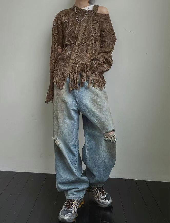Dirty Damaged Baggy Denim Jeans