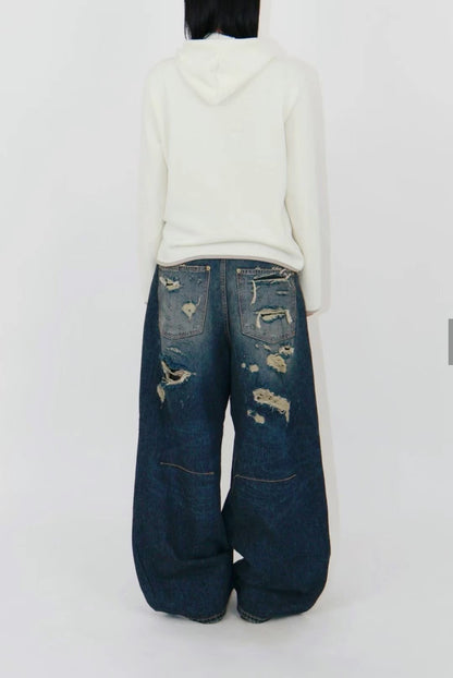 Back Distressed Wide Jeans