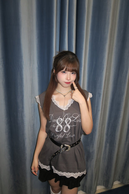 Lace-Trimmed Sleeveless Tee