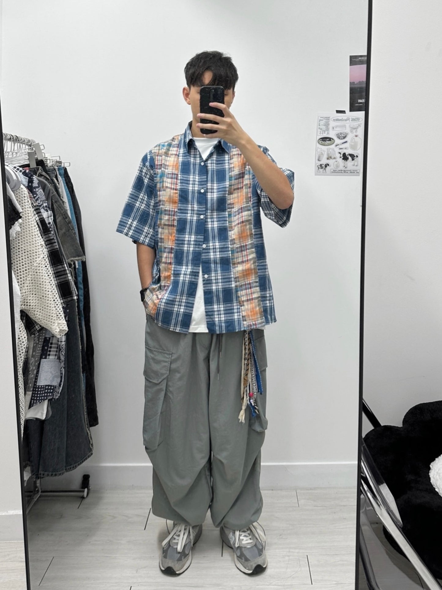 Patchwork Checked Half Shirt