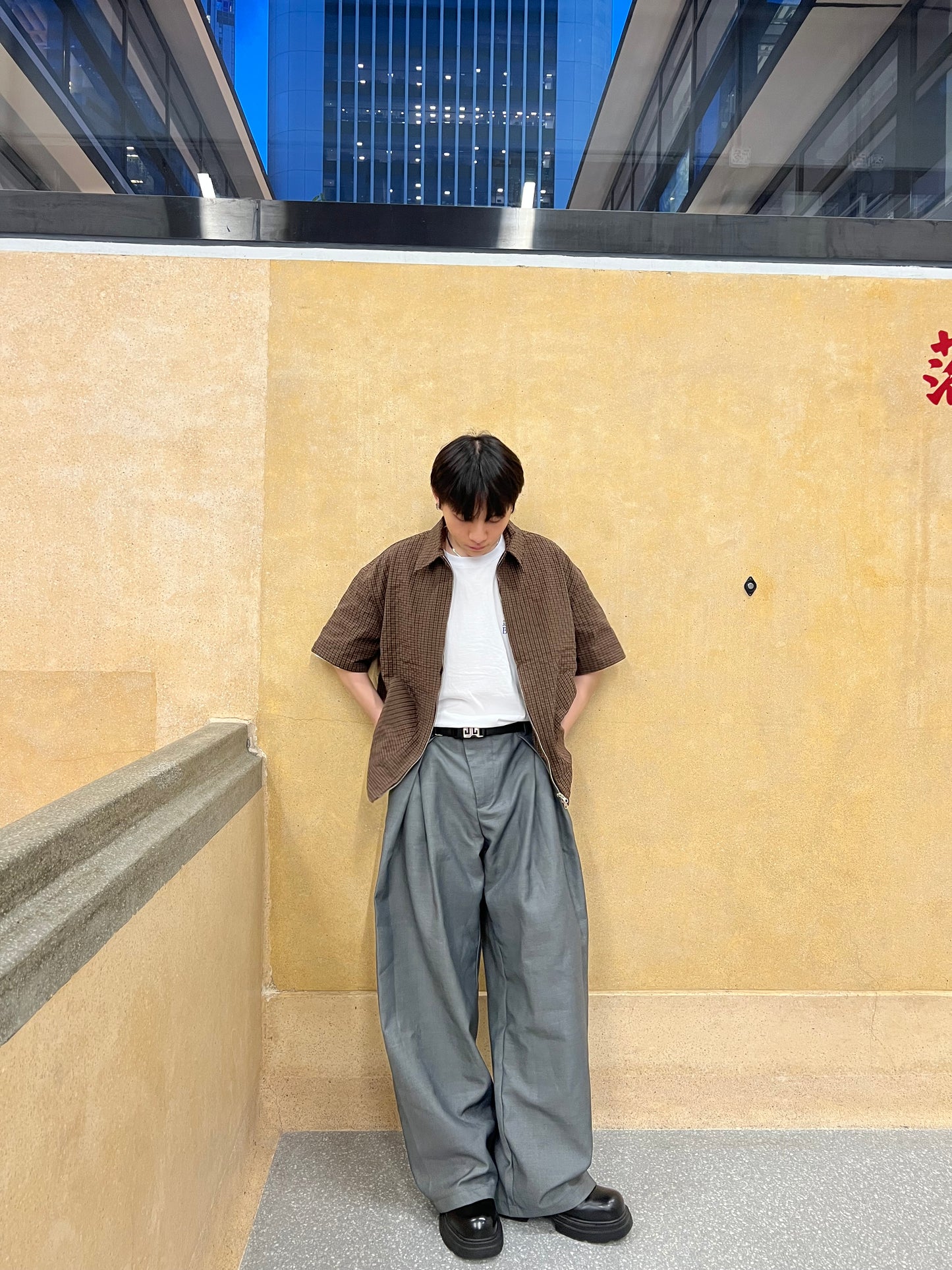 Two-ways Zipper Checkered Shirt