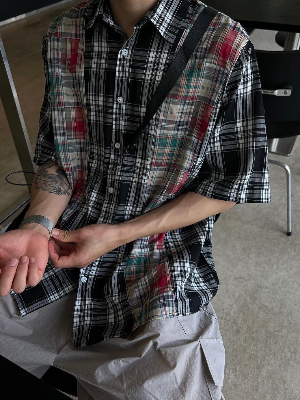 Patchwork Checked Half Shirt