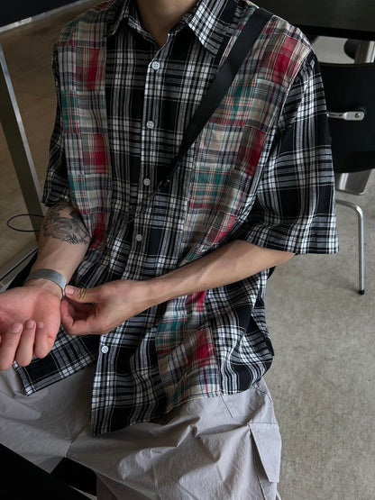 Patchwork Checked Half Shirt