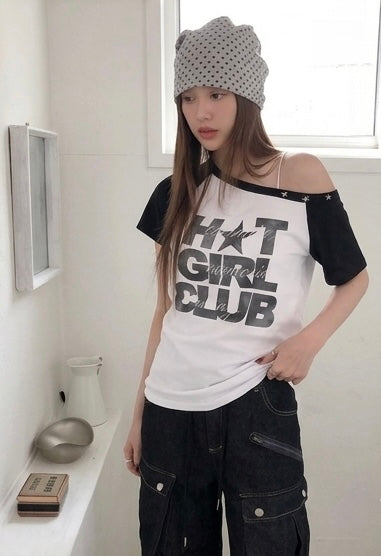 Off-shoulder Hot Girl Club Tee (預訂)
