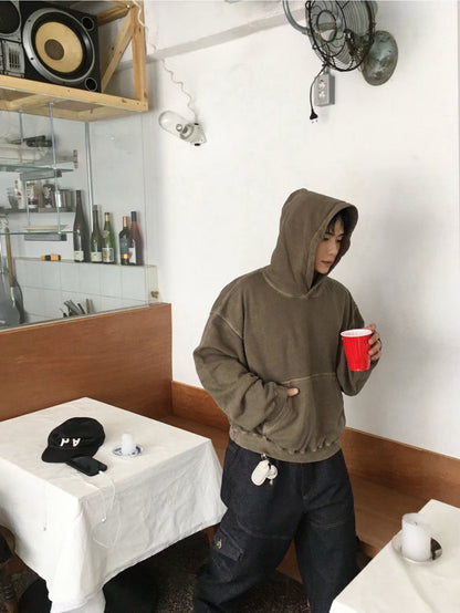 Dying Washed Short-cut Hoodie