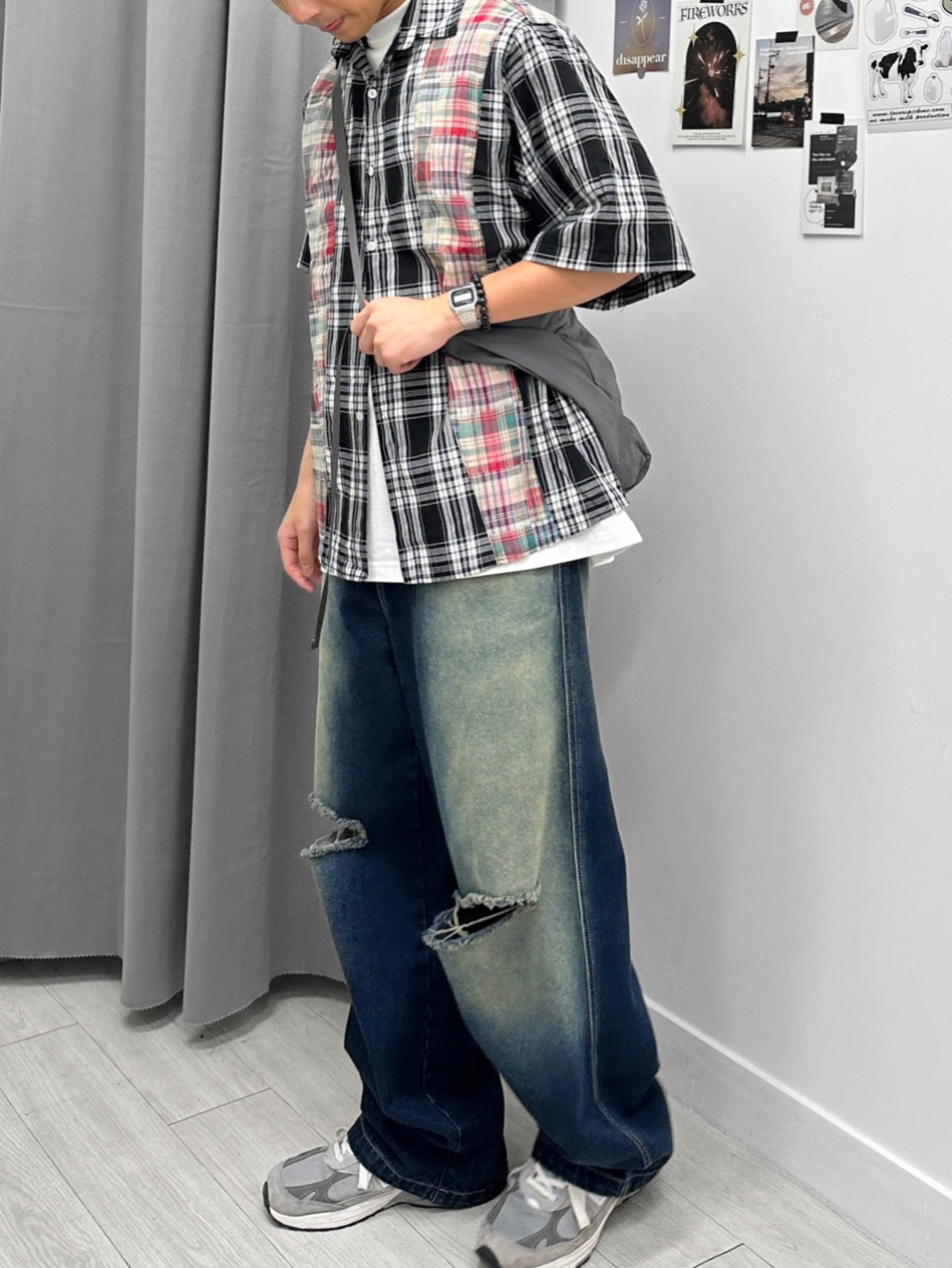 Patchwork Checked Half Shirt