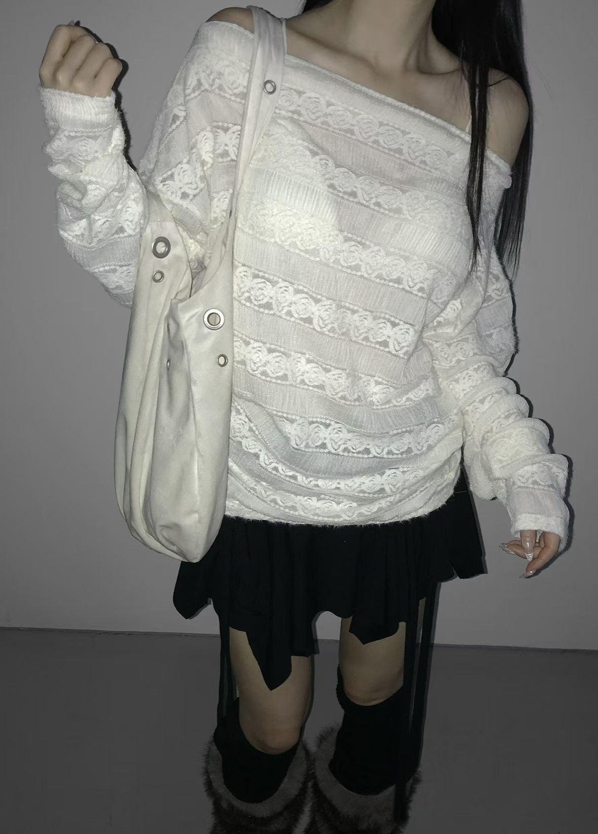 Brushing Off-shoulder Knit Top