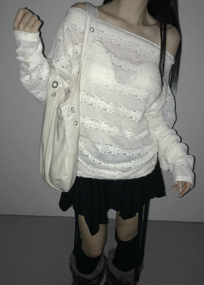 Brushing Off-shoulder Knit Top