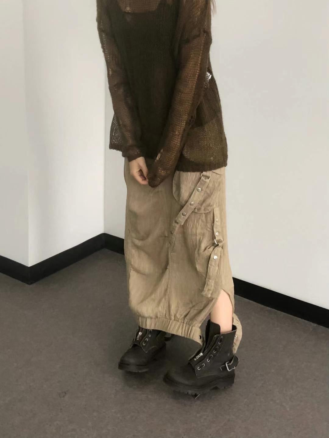 Button Pocket Loose-fit Skirt