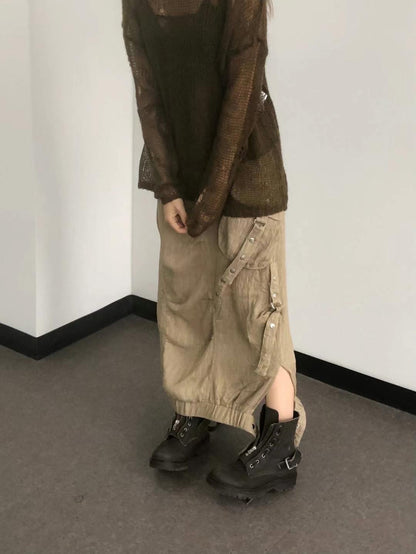 Button Pocket Loose-fit Skirt