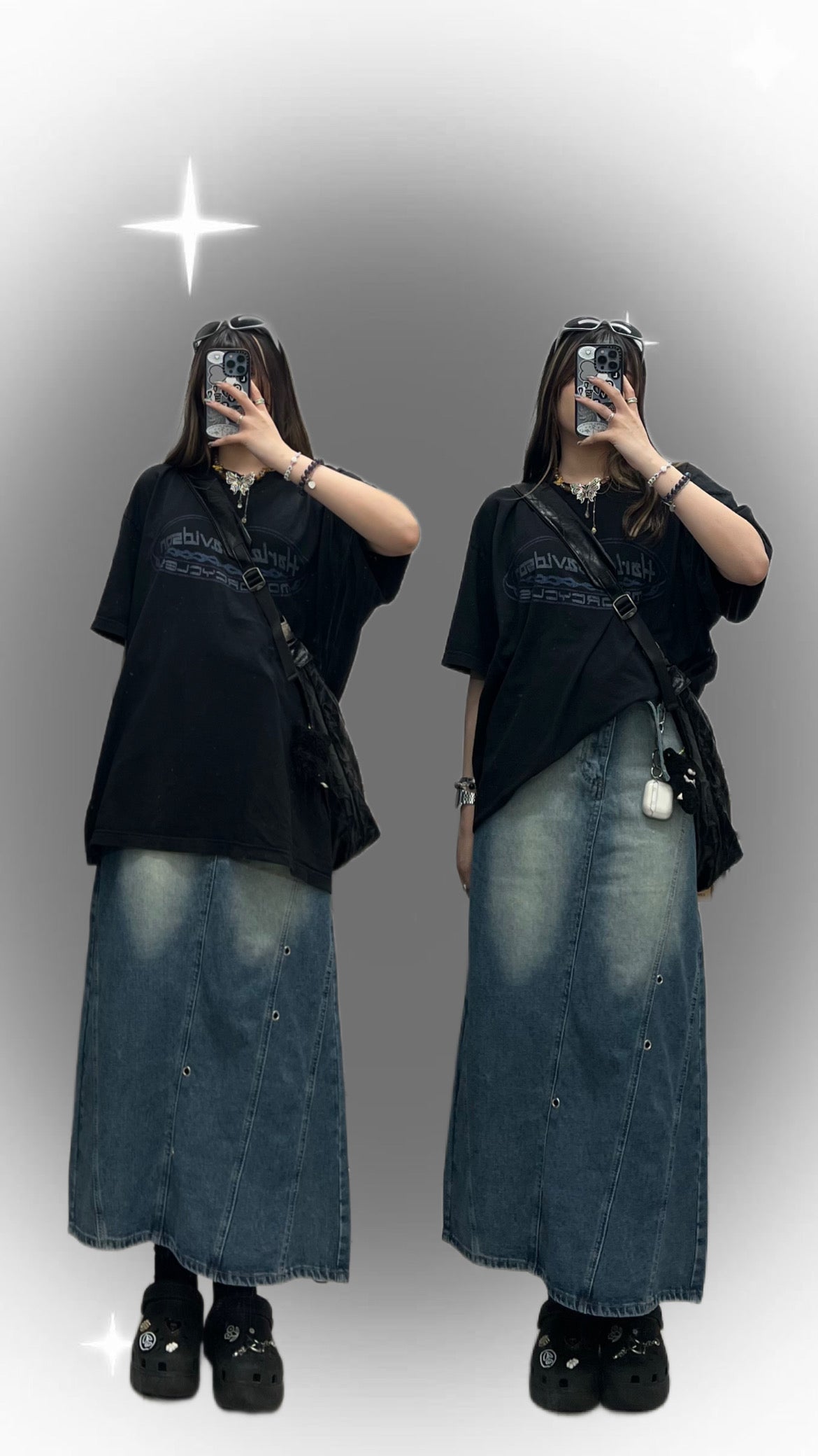 Street Patched Style Denim Skirt