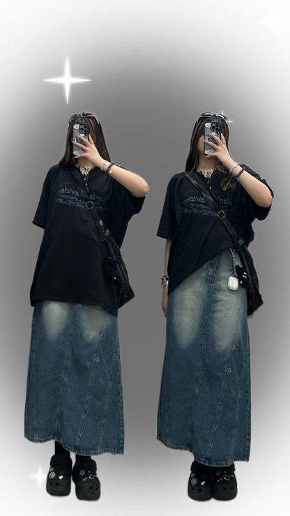 Street Patched Style Denim Skirt