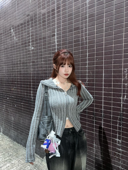 Snow Two-ways Zipper Crop Top