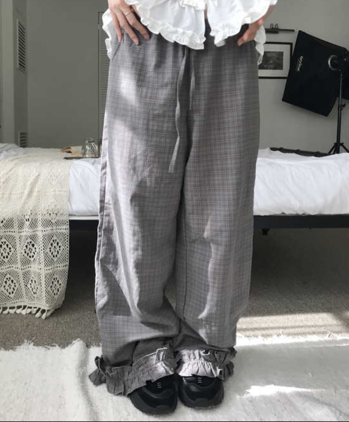 Ruffle Checkered Leisure Pants