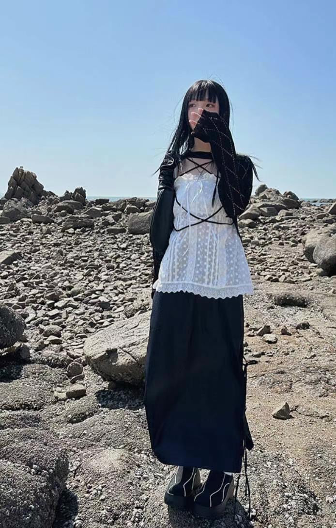 Tie-up Ribbon Nylon Skirt