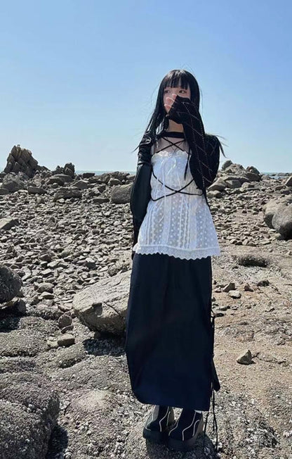 Tie-up Ribbon Nylon Skirt