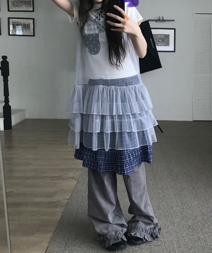 Ruffle Checkered Leisure Pants