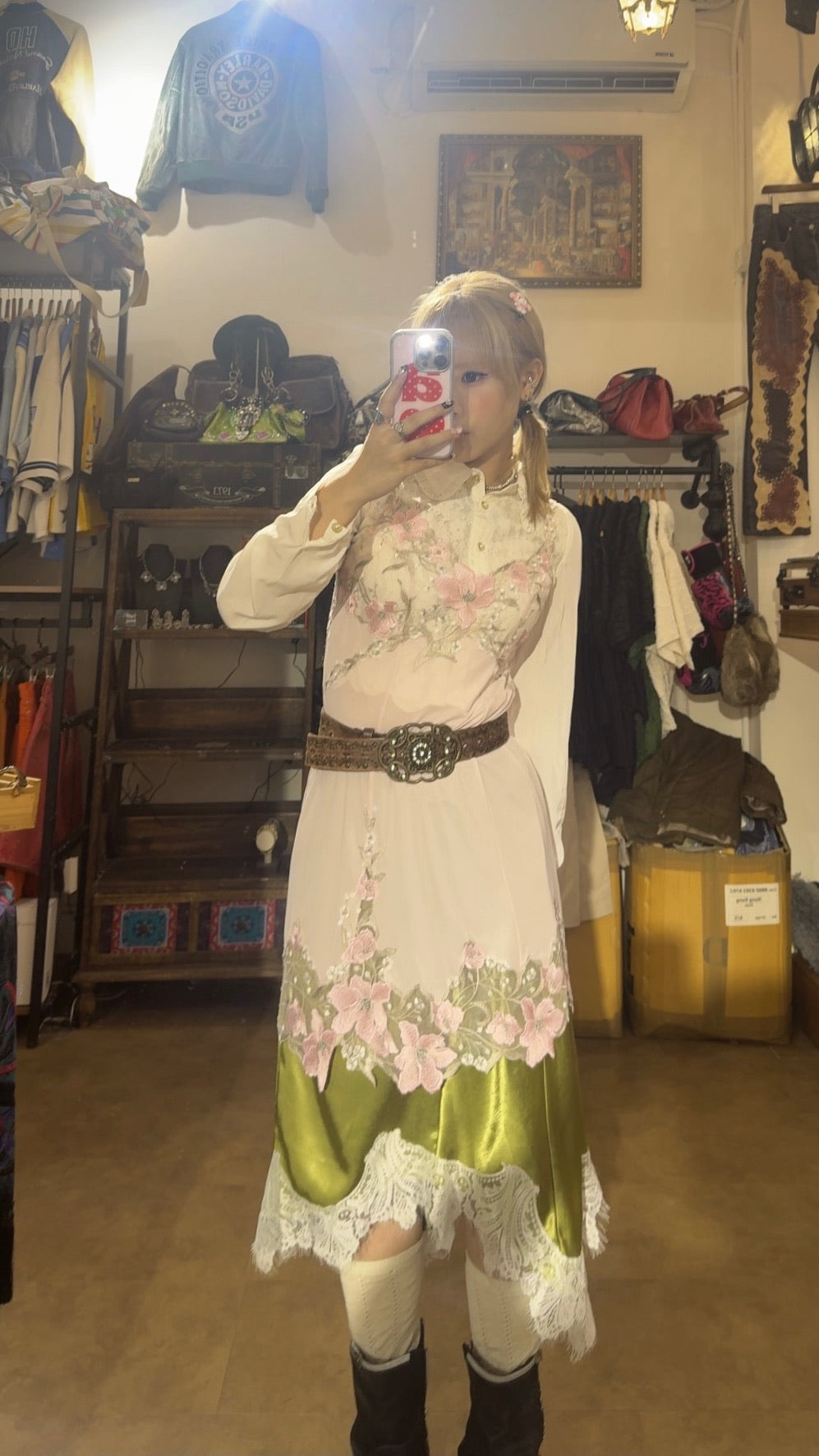 Marine Unbalance Lace Mid-skirt