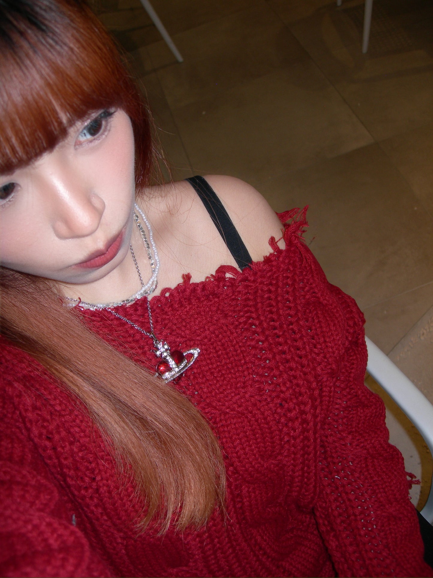 Ripped Off-shoulder Knitwear