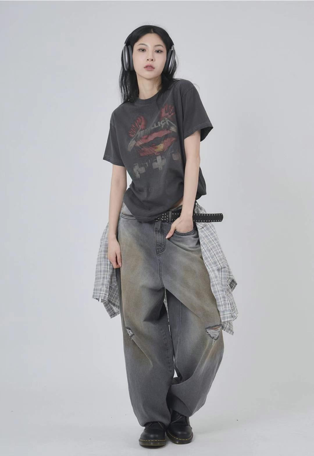 Dirty Damaged Baggy Denim Jeans