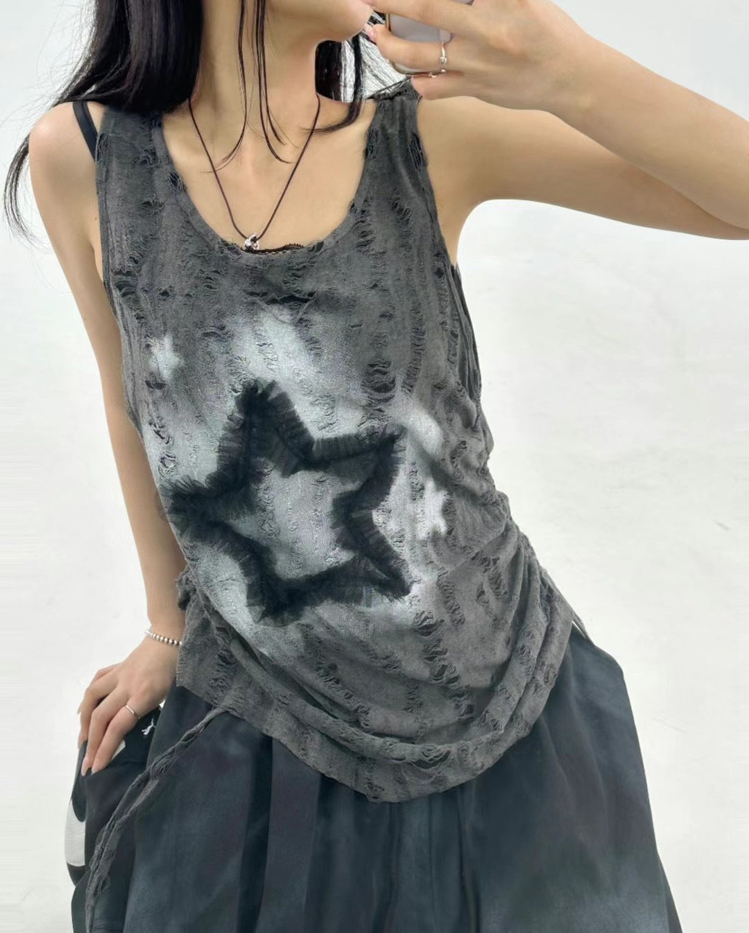 Star Damaged Sleeveless Top