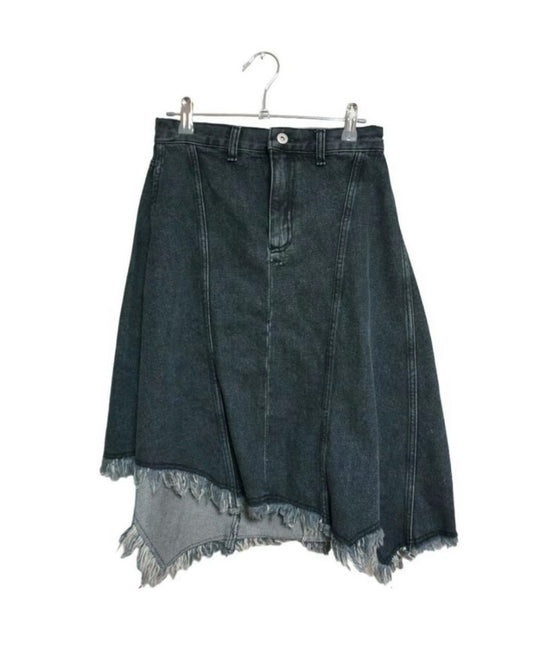 Irregular Tassel Denim Mid-skirt