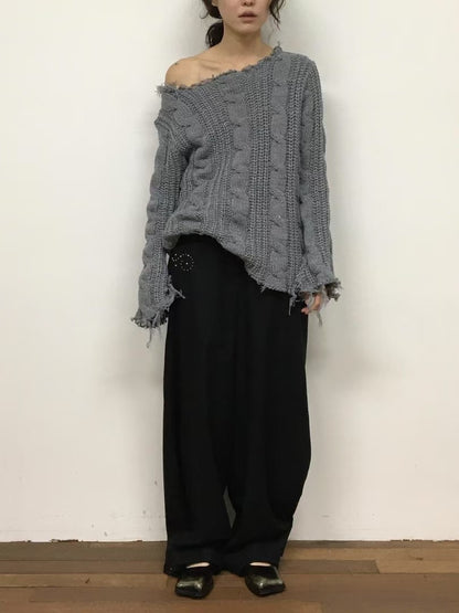 Ripped Off-shoulder Knitwear
