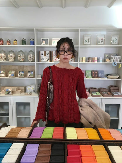 Ripped Off-shoulder Knitwear